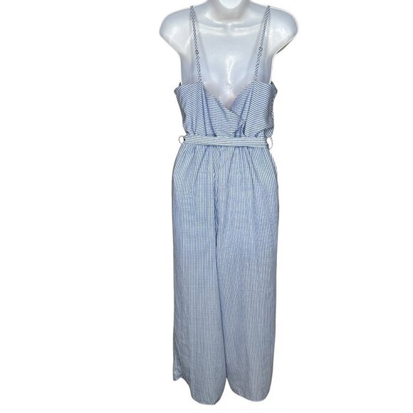 Sienna Sky Womens Tie Front Jumpsuit Blue and White Pinstripe Size Medium - Picture 3 of 14